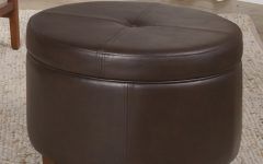 Round Gray Faux Leather Ottomans with Pull Tab