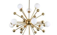 10 Collection of Gold and Wood Sputnik Orb Chandeliers
