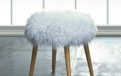 White Faux Fur and Gold Metal Ottomans
